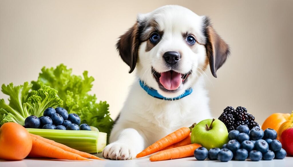 inclusão de frutas e legumes na alimentação de filhotes de cachorro.